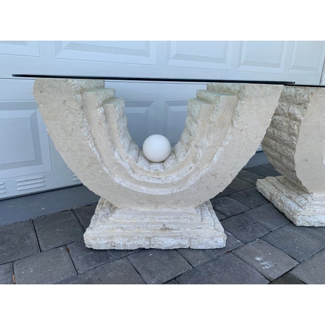 Glass Vintage Postmodern Tessellated Mactan Stone/Travertine Side Tables Attributed to Magnussen Ponte - Set of 2 For Sale - Image 7 of 15