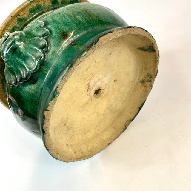 Ceramic 19th Century Chinese Green Ceramic Planter With Lion Heads For Sale - Image 7 of 10
