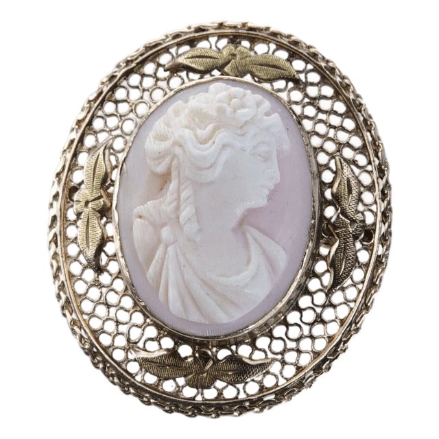 c1900 10k gold Reticulated mounted Pink Conch shell cameo brooch pin For Sale
