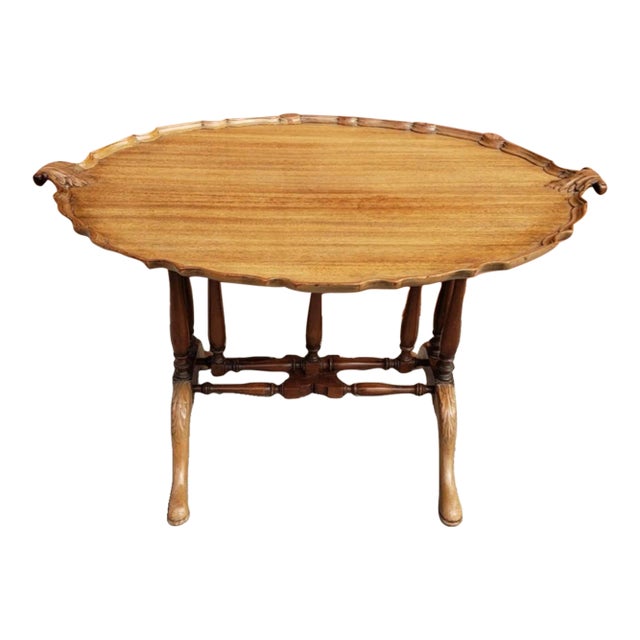 Chippendale Style Pale Sipo Mahogany Oval Tilt-Top Pie Crust Tray Tea Table For Sale