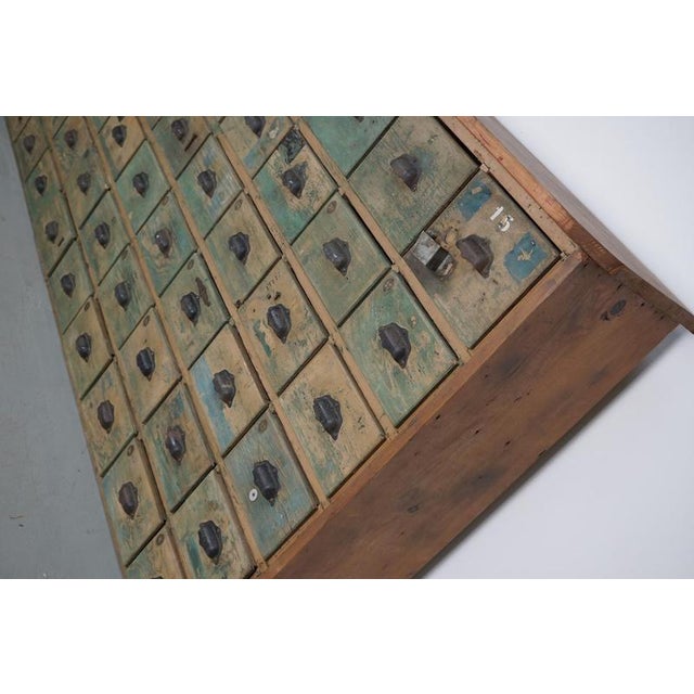 Large Industrial French Painted Pine Hardware Store Cabinet, 1950s For Sale - Image 15 of 18