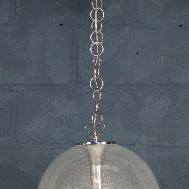 Vintage Italian White and Clear Murano Glass Pendant Lamp, 1970 For Sale - Image 10 of 16