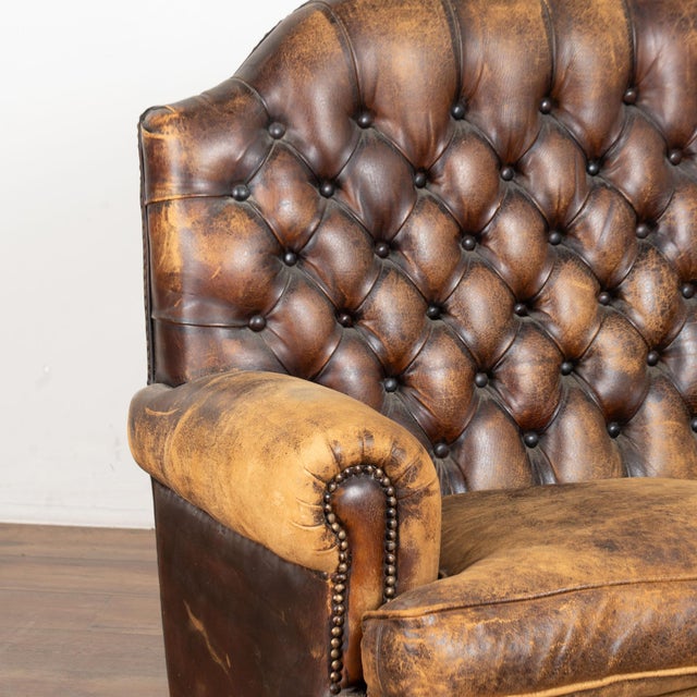 Traditional Mid 20th Century Vintage Brown Leather Three Seat Chesterfield Sofa For Sale - Image 3 of 14