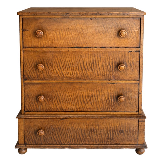 Pending Sale — No Buy / Antique 19th C. Tiger Maple Chest | Hand-Cut Dovetails For Sale
