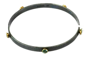 Gurhan Skittle Blue Topaz Darkened Sterling & 24k Gold Overlay Bangle Bracelet