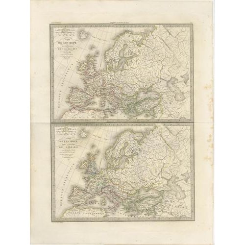 Antique Double Map of Europe, Paris, 1838 For Sale - Image 3 of 10
