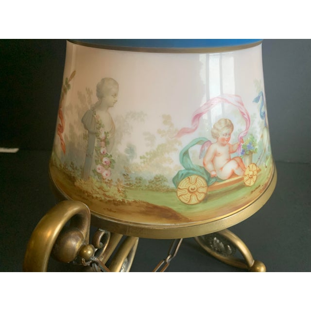 Large Antique French or Austrian Figural Art Glass Cache Pot Jardiniere in Bronze Cradle Stand & Bronze Rim For Sale - Image 4 of 14