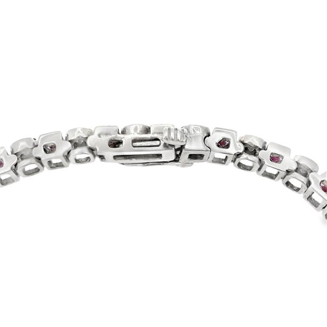 2000 - 2009 Vintage 14k White Gold Pink Sapphire and Diamond Tennis Bracelet For Sale - Image 5 of 7