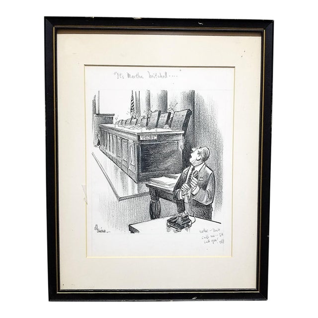 1970s Bill Canfield Signed Gift to Martha Mitchell Cartoon For Sale
