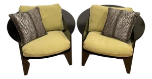 1980s Pair of Ebonized Ash Circle Club Chairs