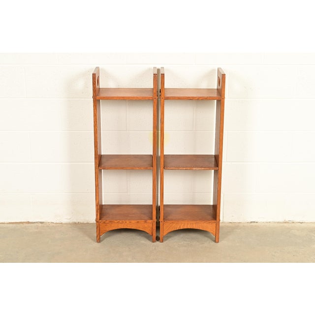 Mission Stickley Mission Oak Arts & Crafts Cutout Bookshelves, Pair For Sale - Image 3 of 12