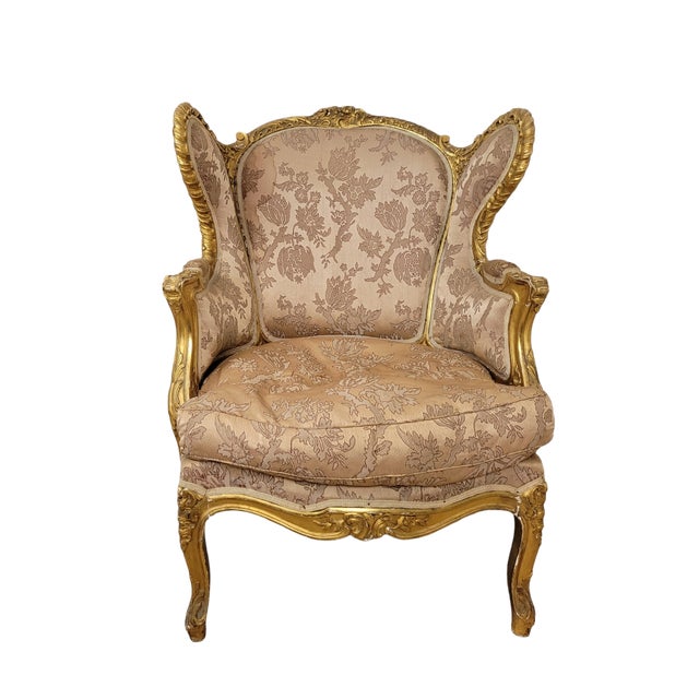 Louis XV Style Golden Wood Lounge Chair For Sale