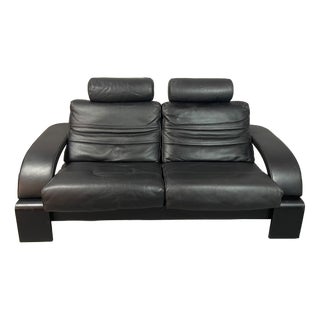Kroken 2-Seater Sofa in Black Leather by Åke Fribytter for Nelo Möbel, Sweden, 1970s For Sale
