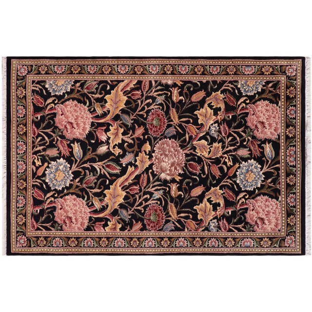 Black Floral 1990's Pak-Persian Black/Black Wool Rug - 3'0'' X 5'1'' For Sale - Image 8 of 9