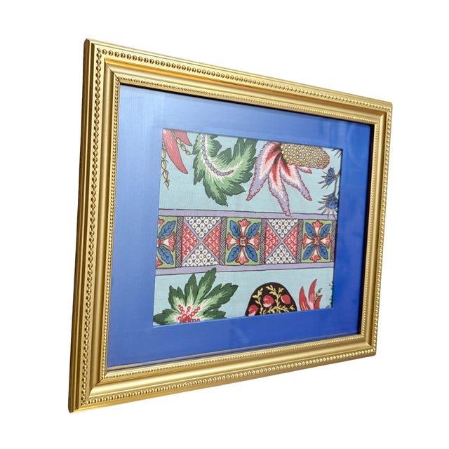 Modern Schumacher "Bailey Botanical" Fabric Art in Upcycled Thin Gold Frame For Sale - Image 3 of 3