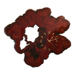Vintage Mid-Century Live-Edge Florida Cypress Slab Wall Clock For Sale