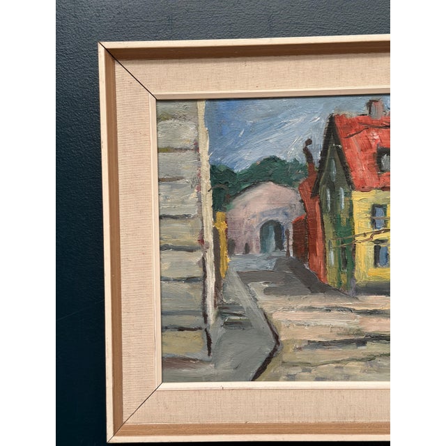 Mid-Century Modern B. Gustavson, Urban Landscape, 1947, Oil on Panel, Framed For Sale - Image 3 of 18