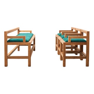 Architectural Dining Chairs and Bench in Oak, Netherlands, 1980s, Set of 4 For Sale