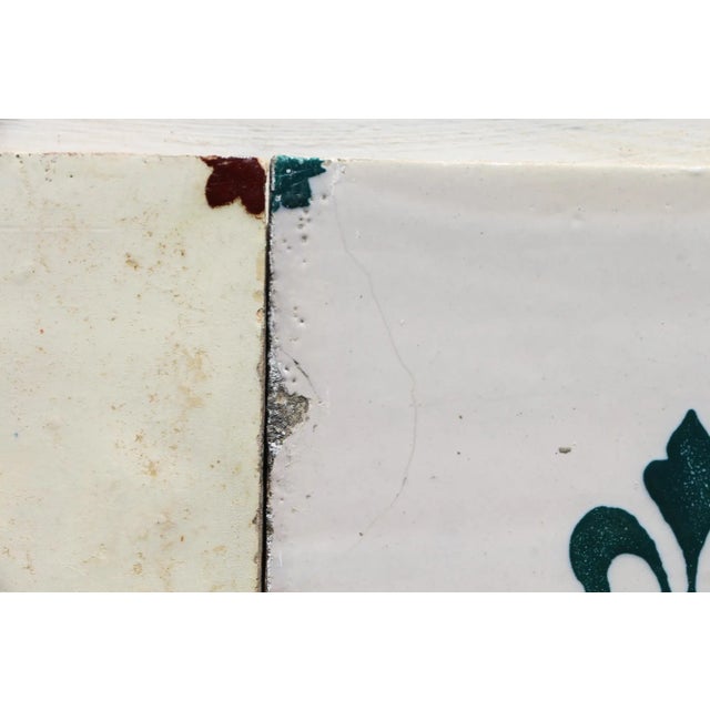 Antique Portuguese Fleur De Lis Tin-Glazed Pottery, Earthenware Tiles - Set of 4 For Sale - Image 6 of 11