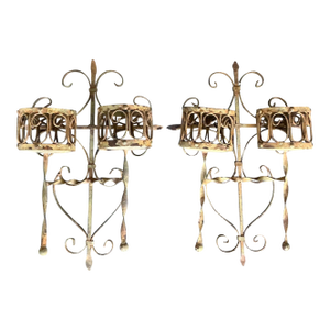 Vintage Boho Distressed Wrought Iron Candle Sconces- A Pair