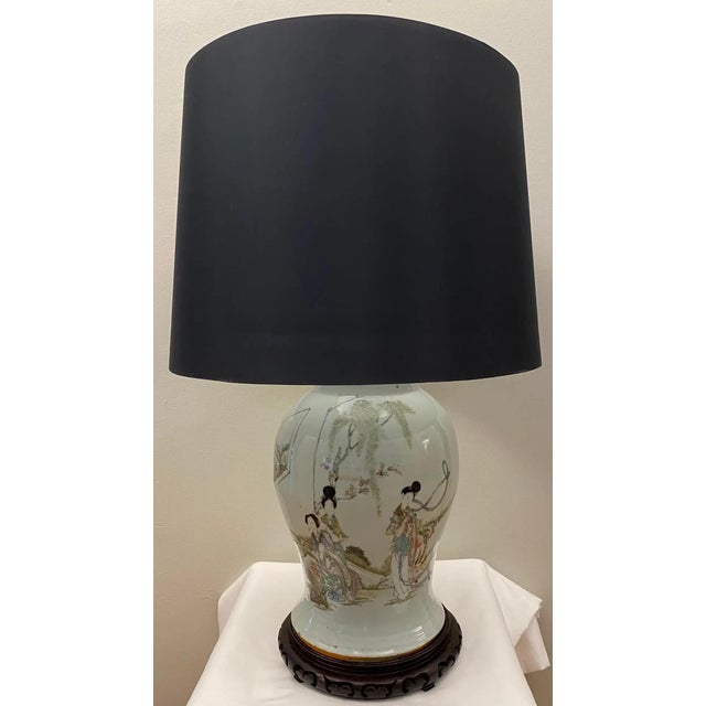 Rare Large 19th Century Chinese Porcelain Bulbous Vase Lamp, Pale Blue For Sale - Image 9 of 16
