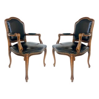 Vintage Italian Chateau d'Ax Leather Armchairs With Brass Nailhead Details, Pair For Sale