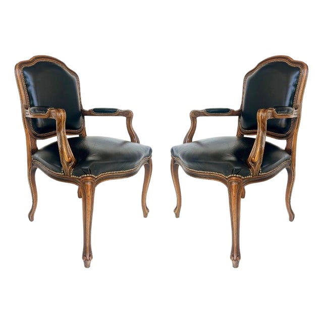 Vintage Italian Chateau d'Ax Leather Armchairs With Brass Nailhead Details, Pair For Sale