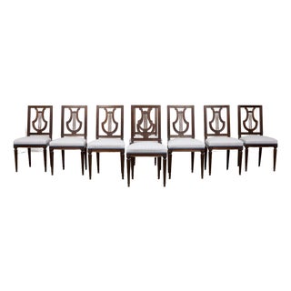 Set of 8 Early 20th Century French Louis XVI Style Mahogany Lyre Back Dining Chairs For Sale