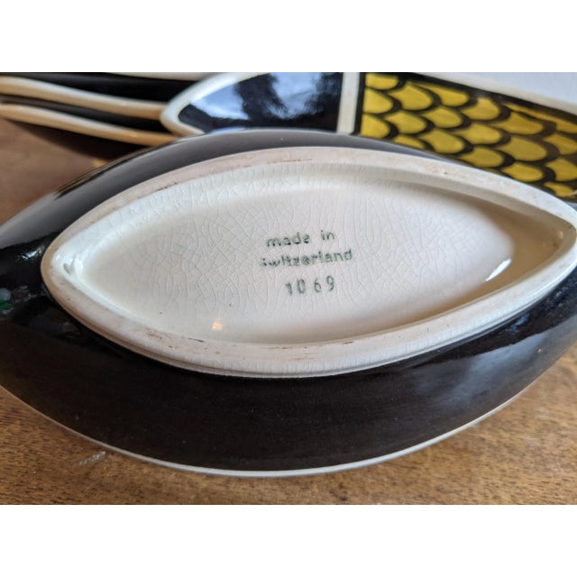 Vintage Color Blocked Swiss Ceramic Fish Snack Plates or Wall Art - Set of 7, Made in Switzerland For Sale - Image 4 of 12