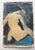 Striking nude female from behind in dramatic blue washes on thick tan paper with hand-torn deckled edge, signed on recto,...