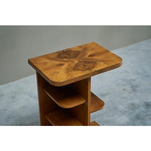 Art Deco Side Table with Shelves in Bookmatched Walnut Veneer, 1920s For Sale - Image 11 of 15