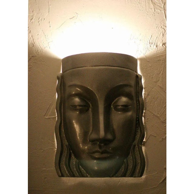 1970s 1970s Art Deco Sculptural Female Face Wall Sconce For Sale - Image 5 of 5