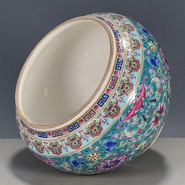 Chinese Turquoise Ground Famille Rose Porcelain Covered Jar For Sale In Los Angeles - Image 6 of 9