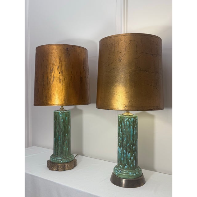 If you're desiring statement lighting pieces, then look no further! This pair of Mid-century handmade ceramic lamps made...