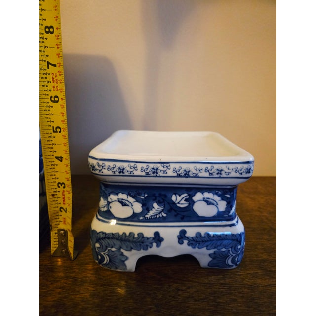 Vintage Chinese, Blue & White Porcelain Vase on Stand, Qianlong Style For Sale - Image 9 of 9