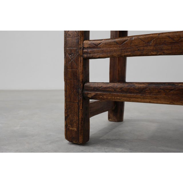 Spanish Hand-Carved Oak Side Chair with Velour Seat, 19th Century For Sale - Image 11 of 14