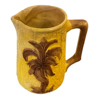 Antique Majolica Pitcher With Palm Tree For Sale