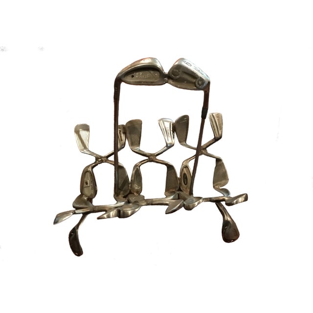 Silver Hand Forged Golf Club Sculpture Magazine Rack - Fireplace Wood Basket - After Jeff Diamond For Sale - Image 8 of 8