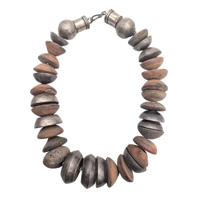 Vintage Silver & Stone Beaded Choker Necklace For Sale