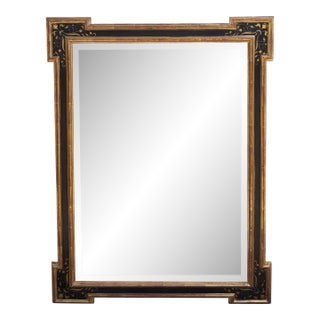 Regency Style Jerry Solomon Black & Gold Chinoiserie Giltwood Mirror For Sale