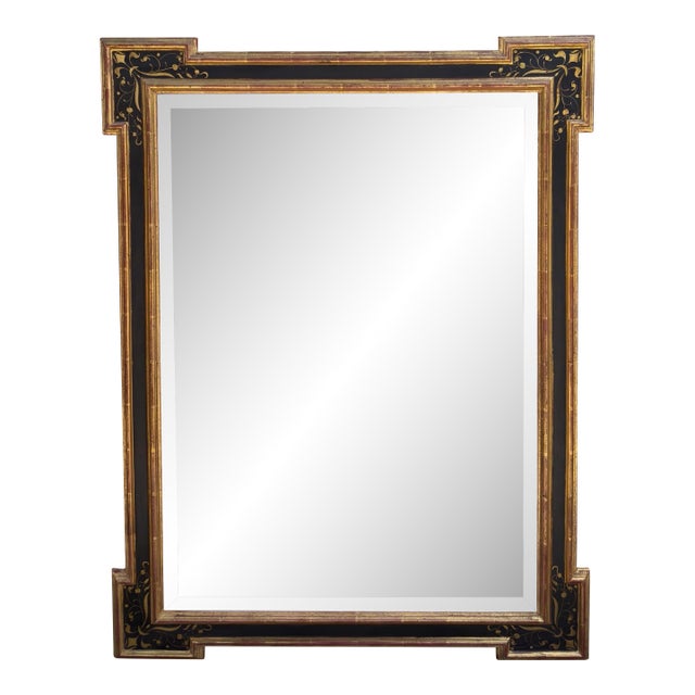 Regency Style Jerry Solomon Black & Gold Chinoiserie Giltwood Mirror For Sale