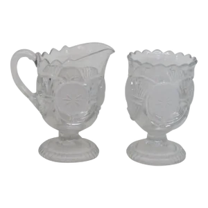 Eapg Glass Horn of Plenty Frosted Circle Footed Creamer and Sugar Bowl Set
