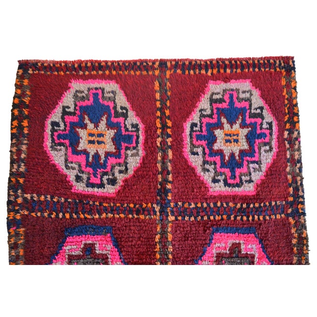 Ruby Red Deep Burgundy & Hot Pink Vintage Rug | 4x6 Turkish Rug Geometric Wool Kilim | Mid Century Tribal Accent - 3′10″ X 6′3″ For Sale - Image 8 of 11