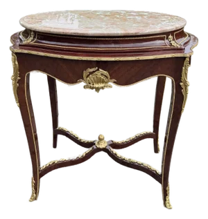 1920 French Louis XVI Mahogany Marble Side Table - 1 Pc