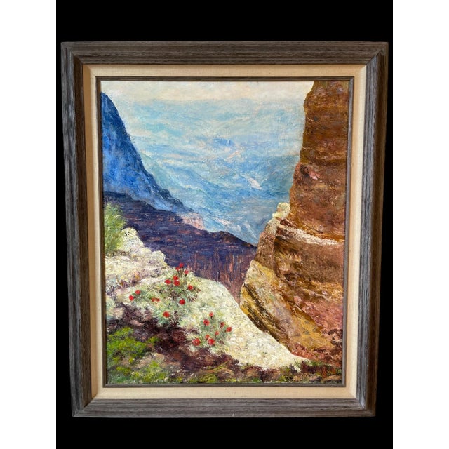 Mid Century Oil on Canvas Canyon Landscape Painting Excelent depth and texture