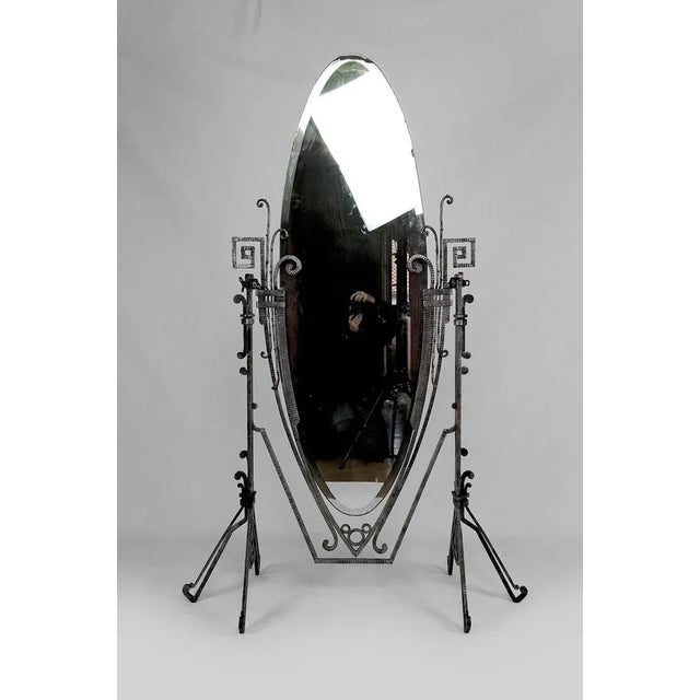 Vintage Art Deco Floor Mirror in Wrought Iron by Edgar-William Brandt, 1920, in None conditions. Designed 1920 to 1949