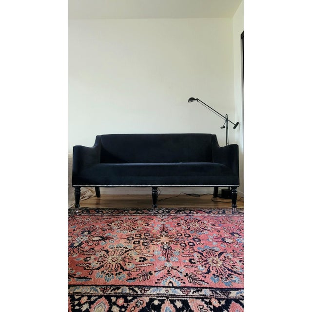 Mid-Century Modern Barclay Butera Ridgecrest 60" Black Velveteeen Loveseat Settee Sofa Couch For Sale - Image 3 of 11