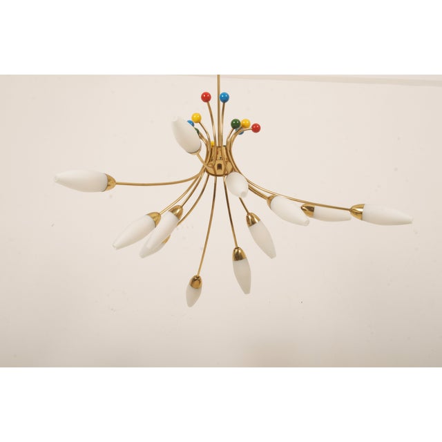 Mid-Century Brass Opaline Glass Chandelier by Rupert Nikoll, 1955 For Sale - Image 14 of 14