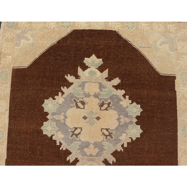 Vintage Turkish Oushak Runner With Floral Medallions in Brown, Gray, Taupe For Sale - Image 9 of 13