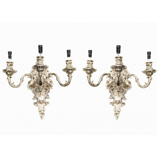 Regency Silver Bronze Wall Lights, Set of 2 For Sale - Image 5 of 16